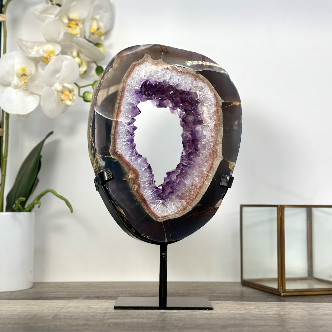 Amethyst Geode Slice Portal with Purple Crystal Center for Home Decor - MWS2657