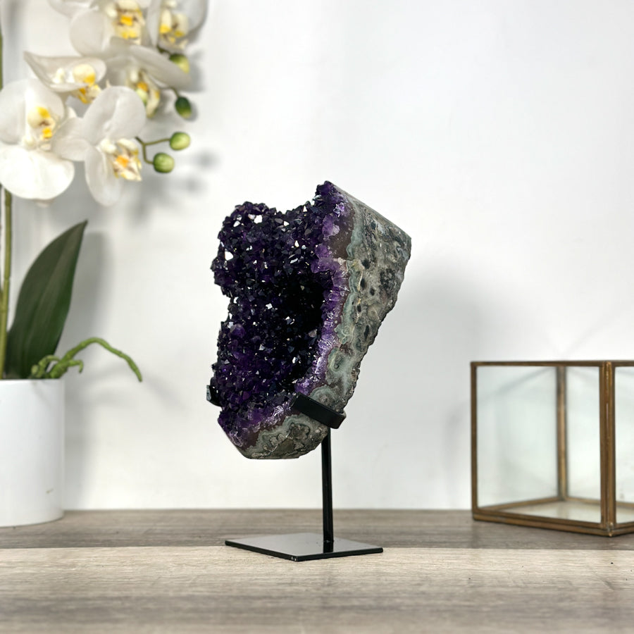 Deep Purple Amethyst Stalactite Formation on Metal Stand - MWS2729