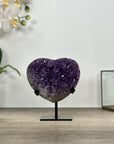 Natural Amethyst Crystal Heart, Metal Stand Included - HST0324