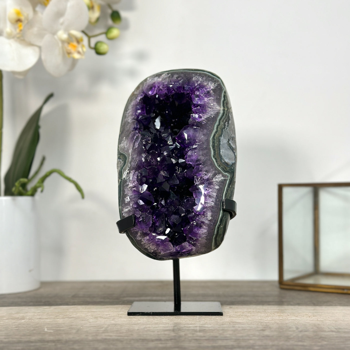 Uruguayan Amethyst Geode on Stand – Natural Crystal Cluster for Home Decor Display - MWS2680