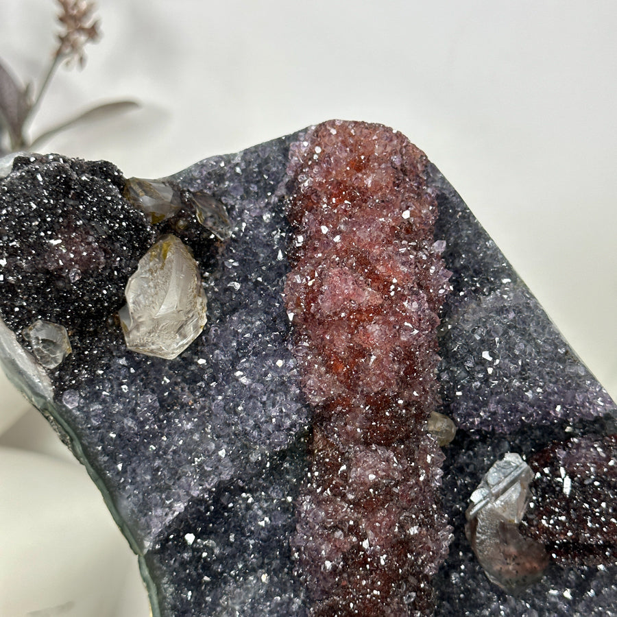 Unique Natural Amethyst, Calcite &amp; Hematite Crystal Specimen - MWS3188