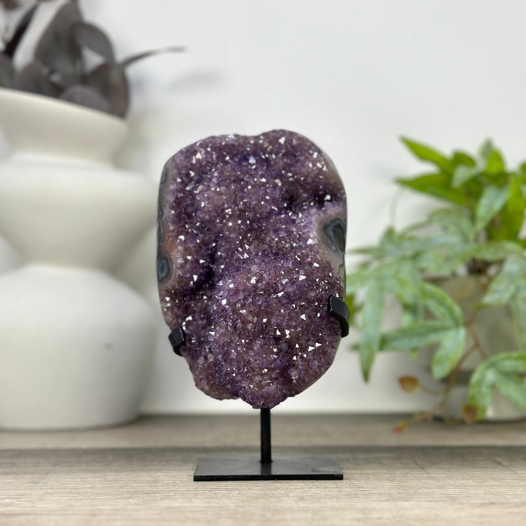 Uruguayan amethyst Geode with Quartz Shell on Stand - MWS3306