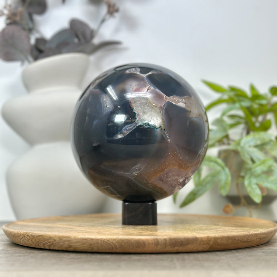Large NaturalAmethyst &amp; Agate Sphere Geode - SPH0166