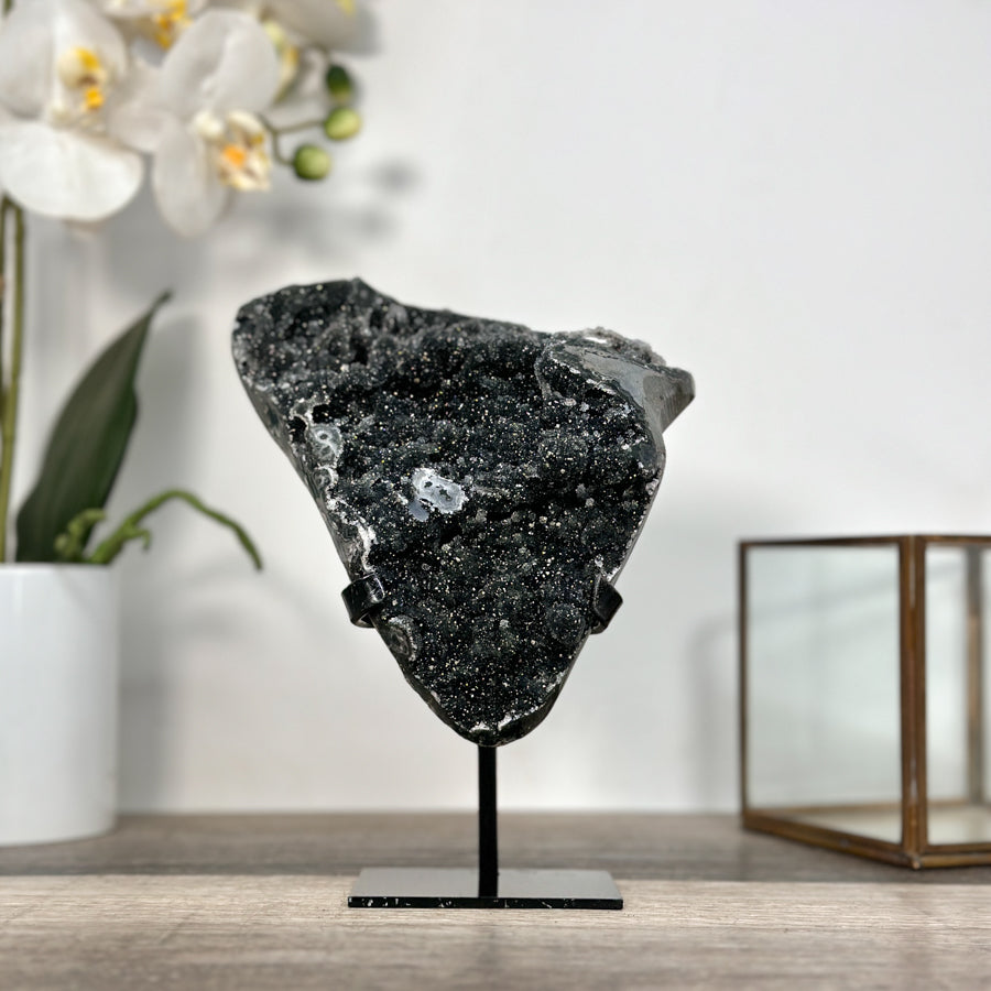 Black Druzy Mineral Specimen – Natural Crystal Cluster for Home Decor Display - MWS2621