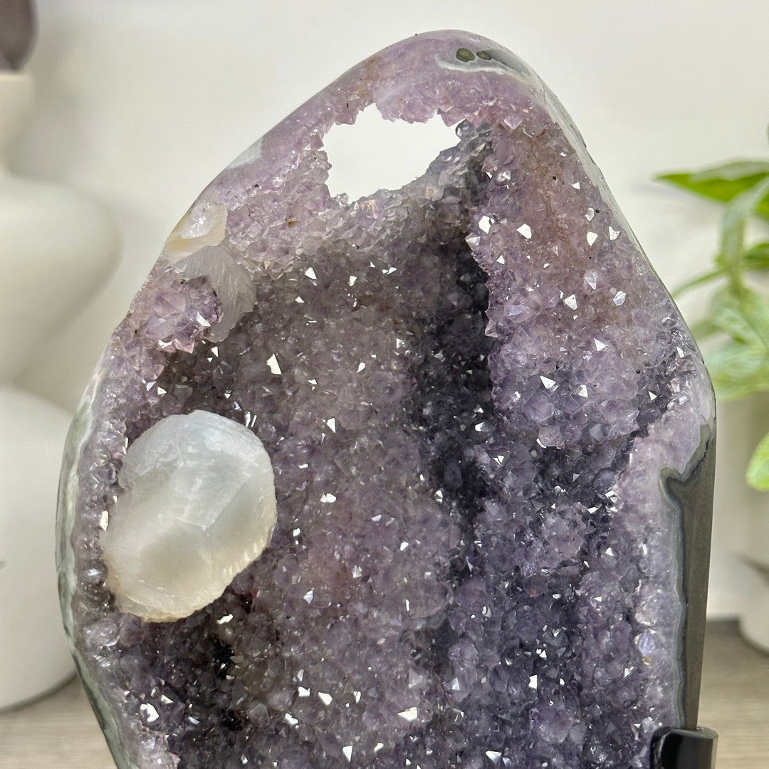 Natural Amethyst Geode with Calcite Crystal Inclusion - MWS3355