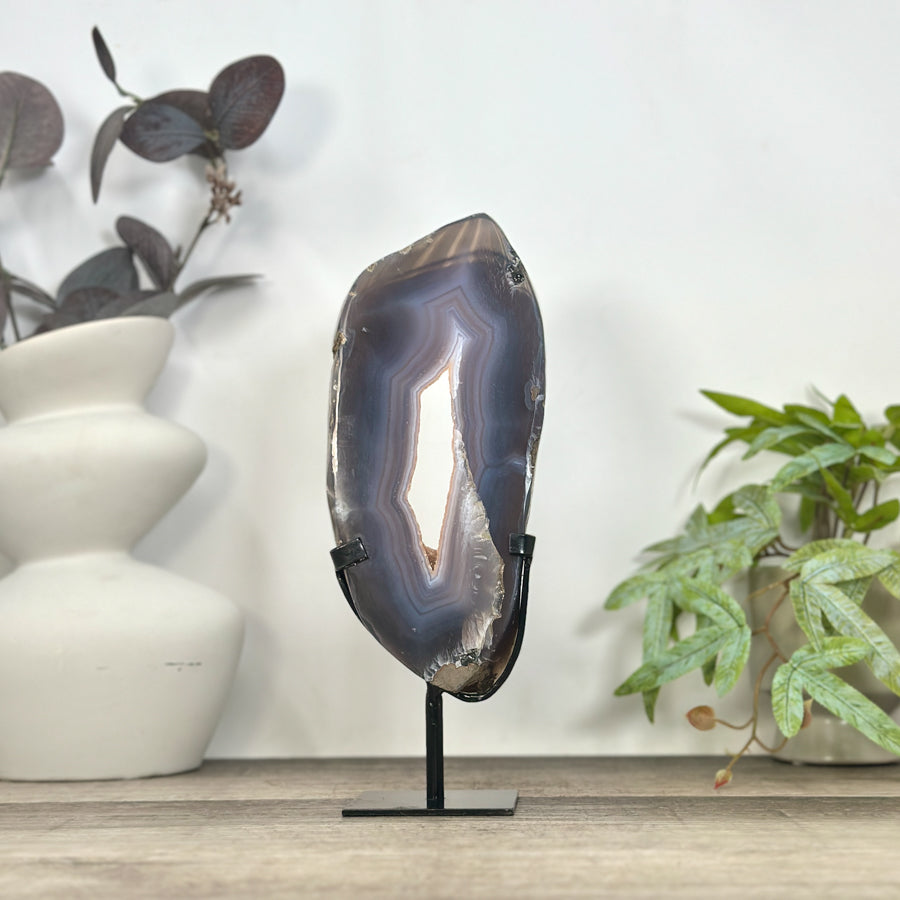 Natural Blue Banded agate &amp; Quartz Druzy Crystal Portal - MWS3250