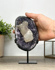 Amethyst with Calcite Inclusion on Metal Stand – Natural Display Piece - MWS2404