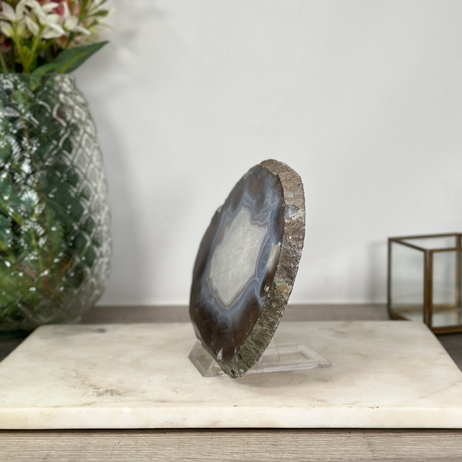 Natural Agate &amp; Quartz Stone Slice for Home Decor - SLC0016