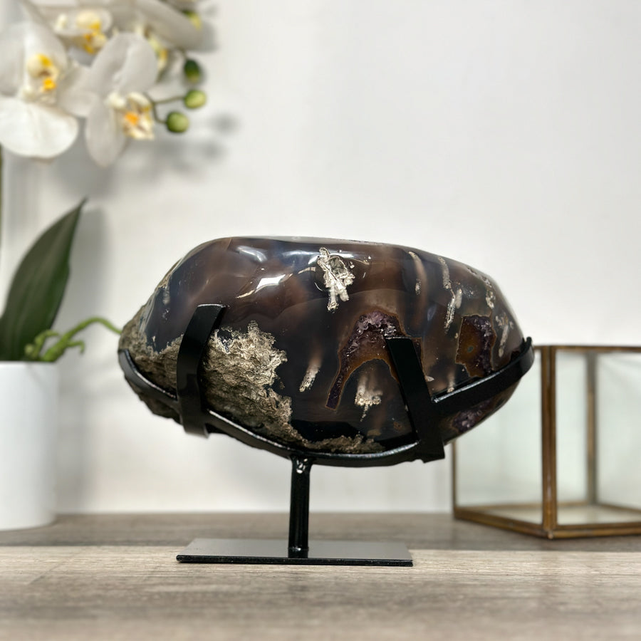 Deep Purple Amethyst Crystal Geode on Stand – Home or Office Decor Display - MWS2628