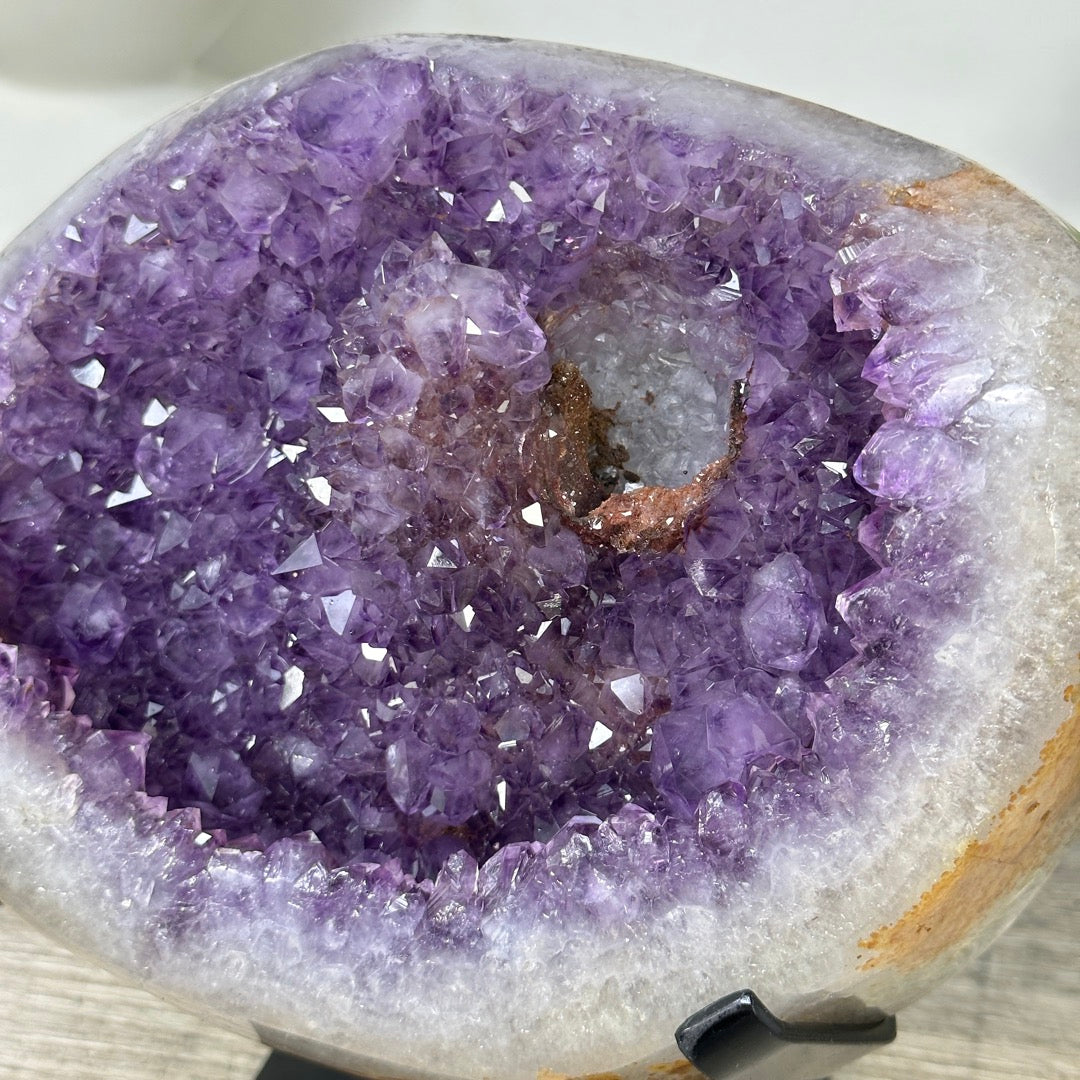 Unique Natural Amethyst Geode with Quartz Shell on Stand - MWS3313