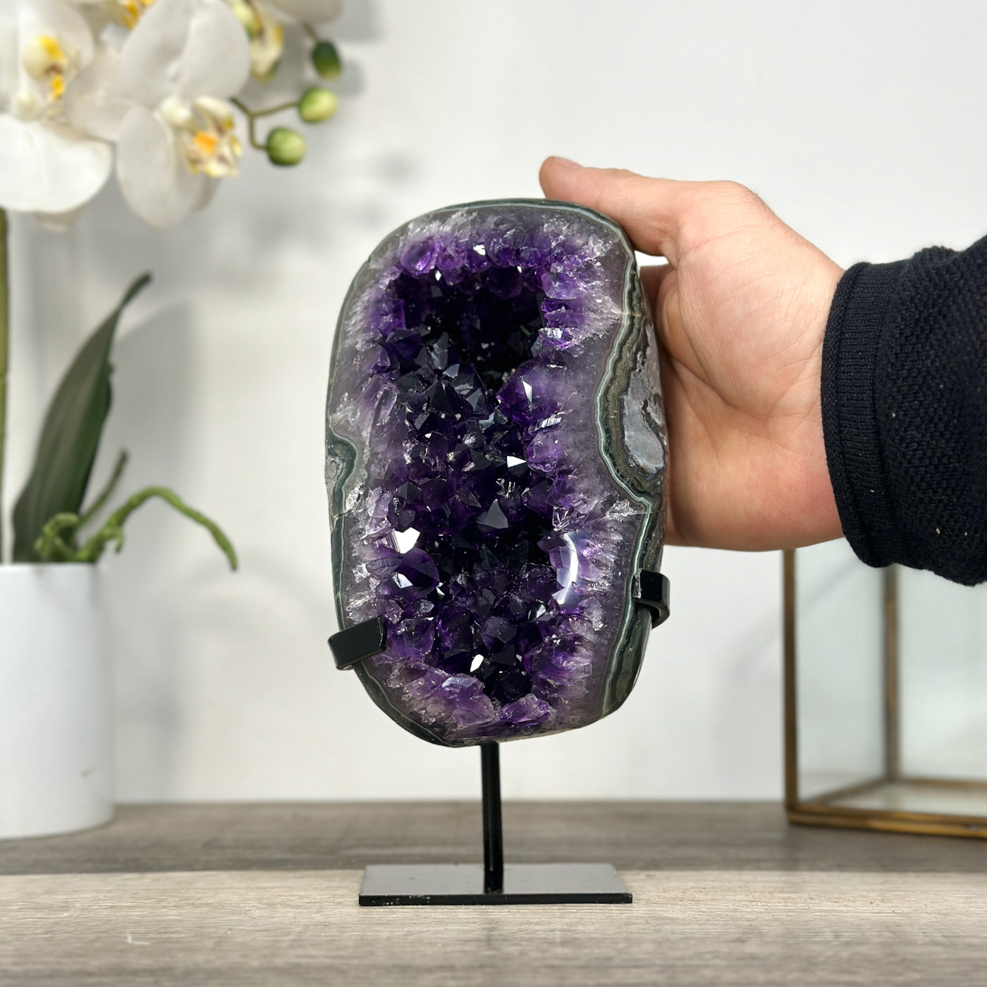 Uruguayan Amethyst Geode on Stand – Natural Crystal Cluster for Home Decor Display - MWS2680