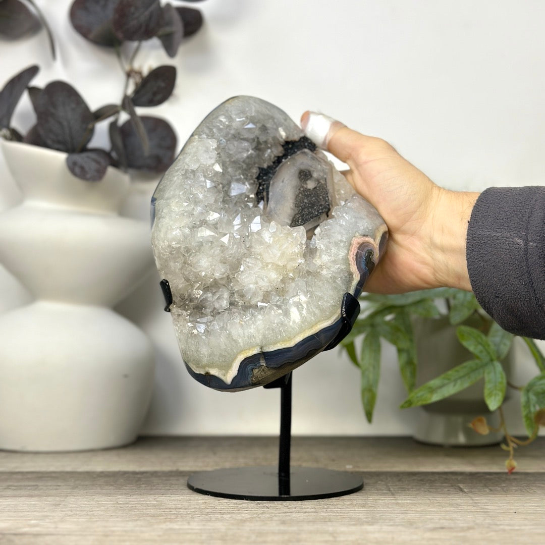Uruguayan Quartz &amp; Agate Specimen with Calcite &amp; Black Hematite Inclusion - MWS3288