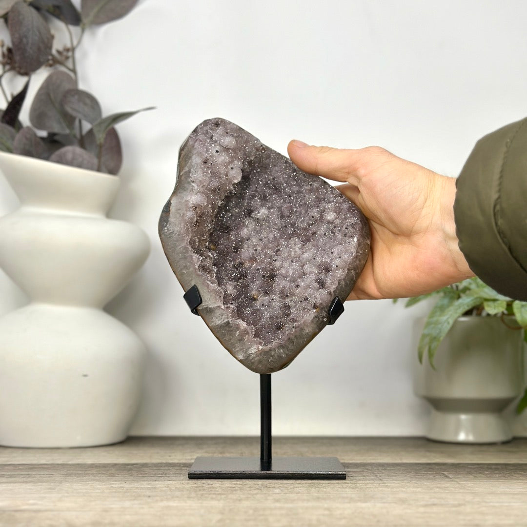 Unique Natural Sugar Amethyst Crystal Geode on Stand - MWS3383