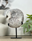 Natural white sugar quartz Geode with Stand - MWS3203