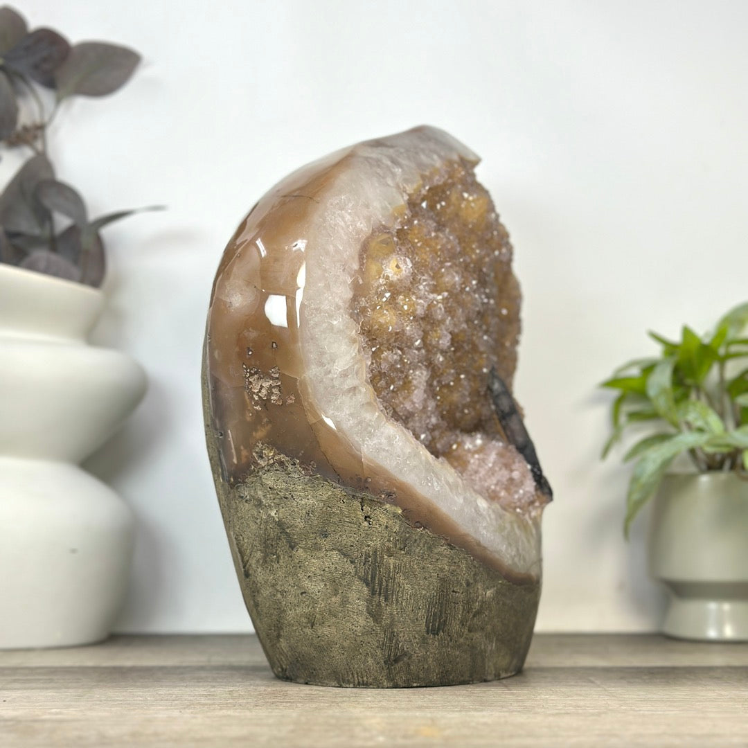Natural Uruguayan Amethyst Cathedran Cave with tunning Green Jasper Shell - CBP1406