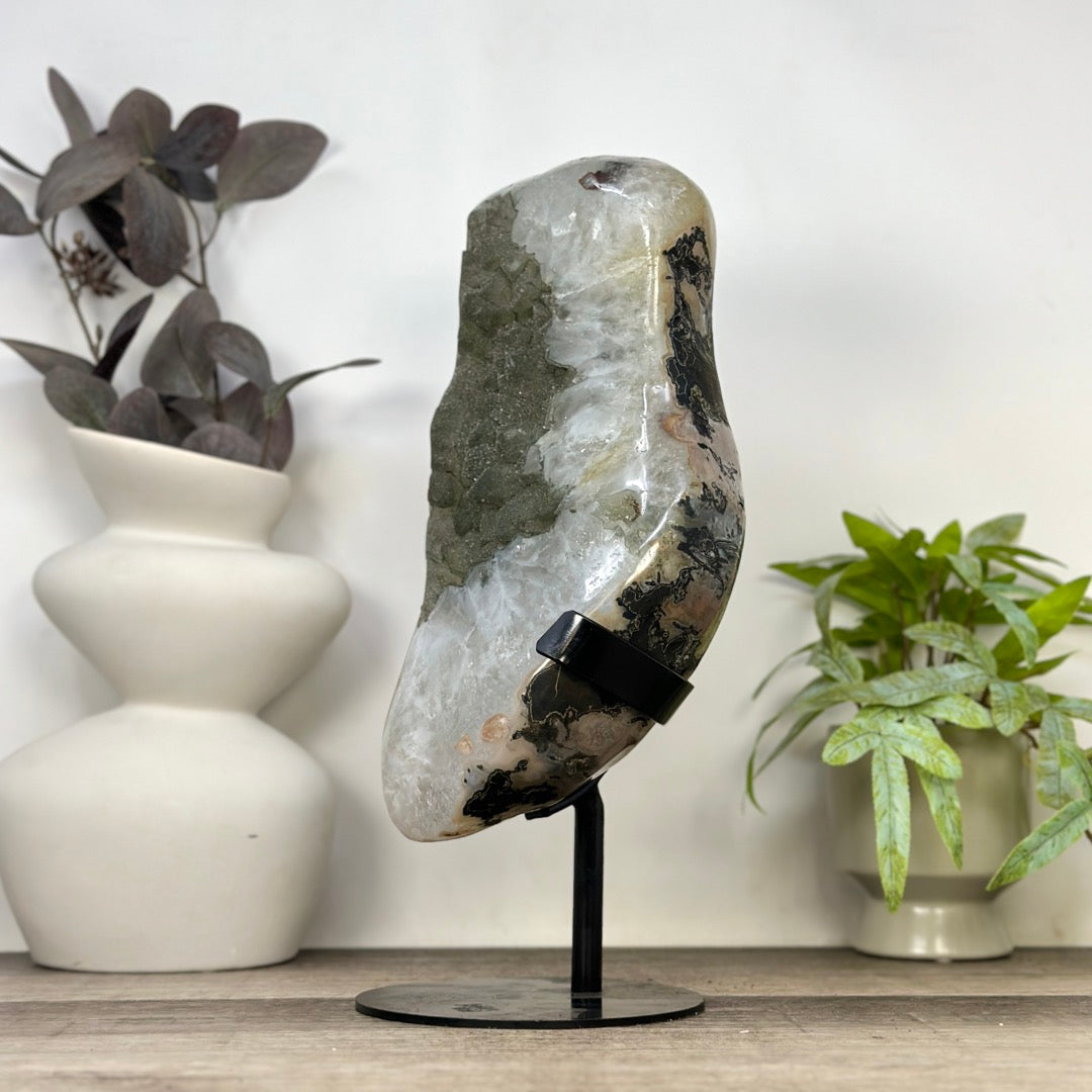 XXL Natural Green Sugar Quartz Specimen Statement Piece on Metal Stand - MWS3366