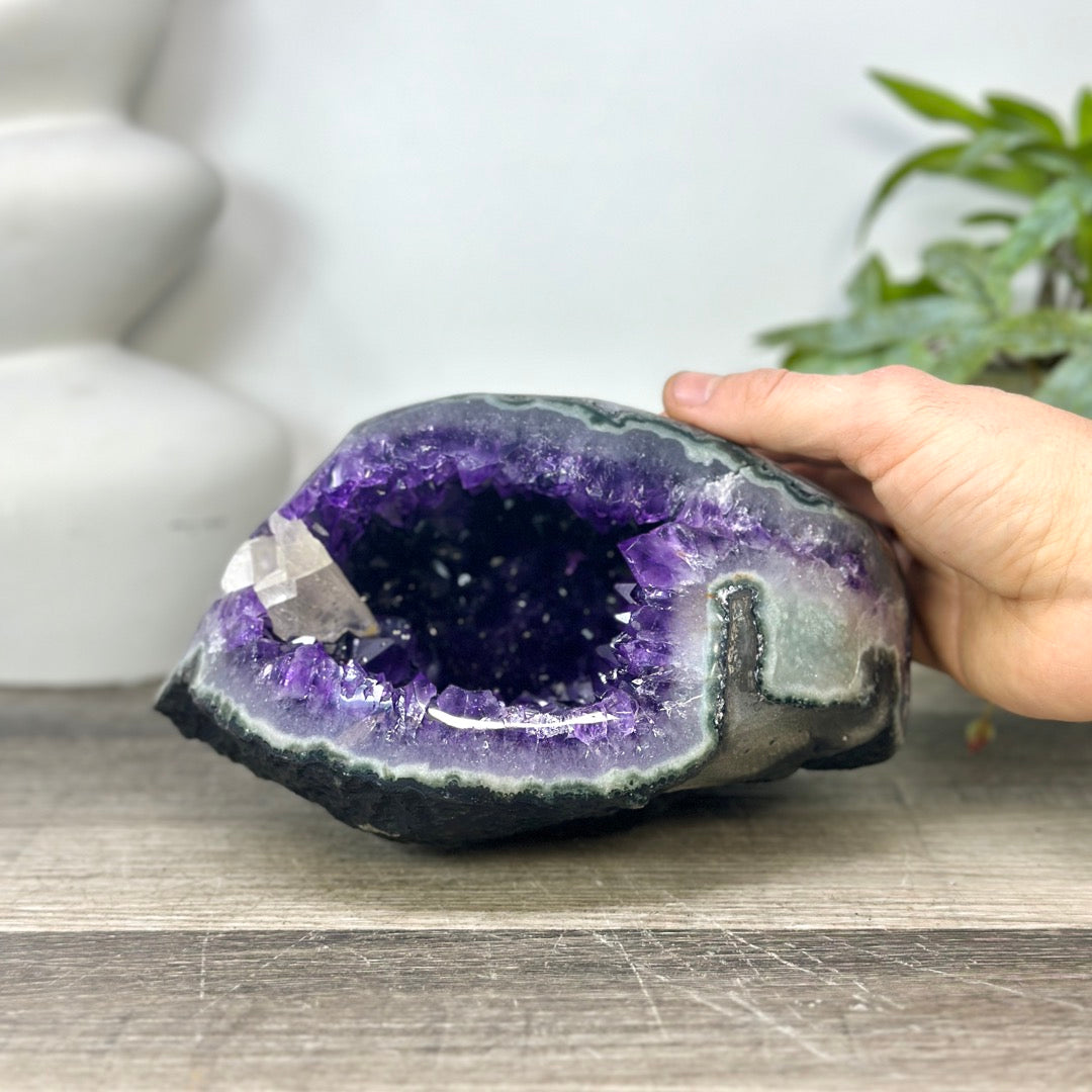 Natural Deep Purple Geode with Green Jasper Shell - STGE0047