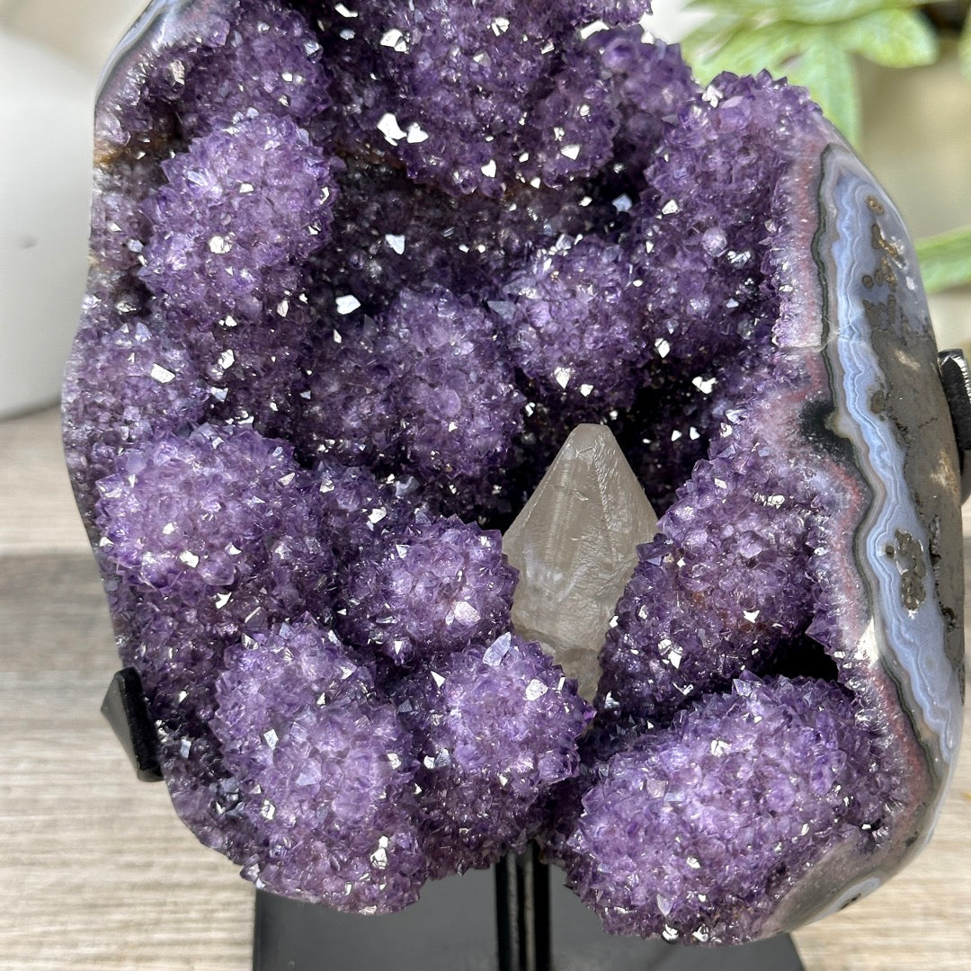 Natural Amethyst &amp; Calcite Formation with Stalactites and Blue Agate Shell - MWS3287