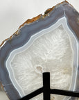 Polished Blue Banded Agate & Quartz Stone Slice on Metal Stand - MWS3037