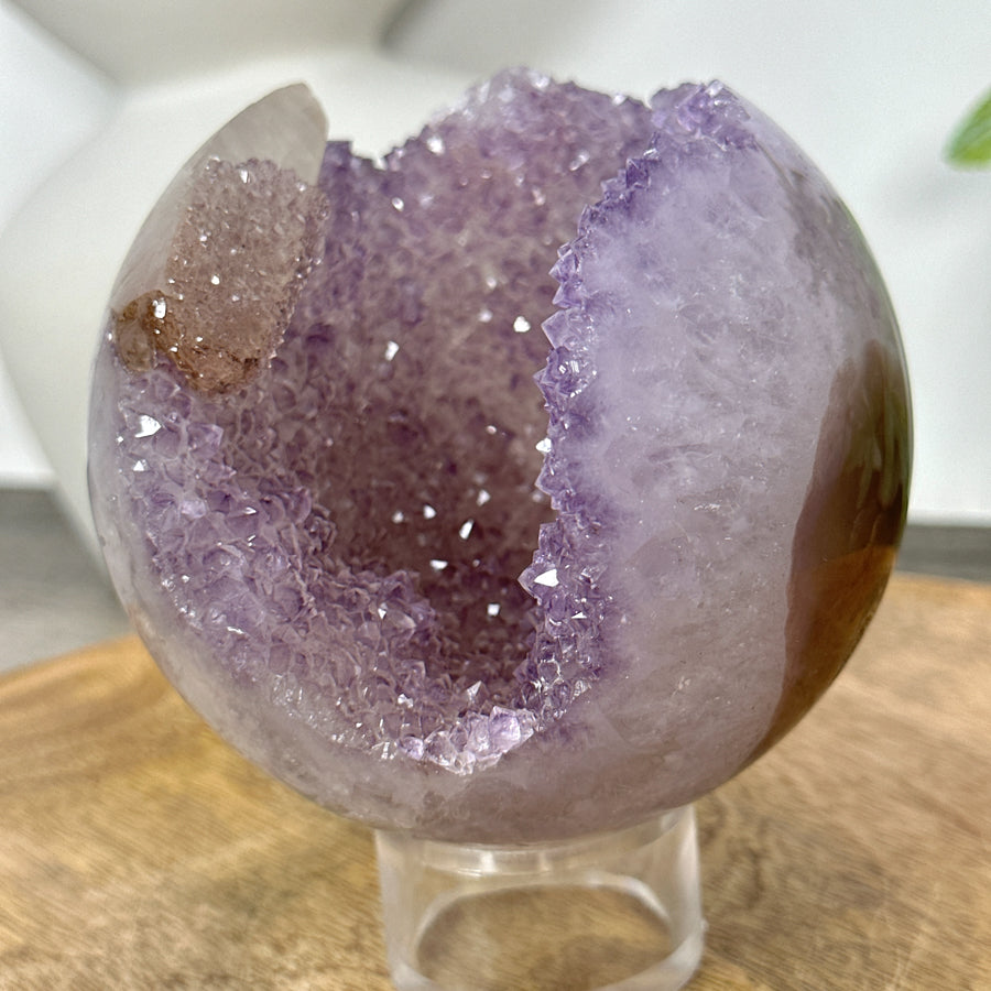 Uruguayan Amethyst Druzy &amp; Agate Sphere Geode - SPH0150