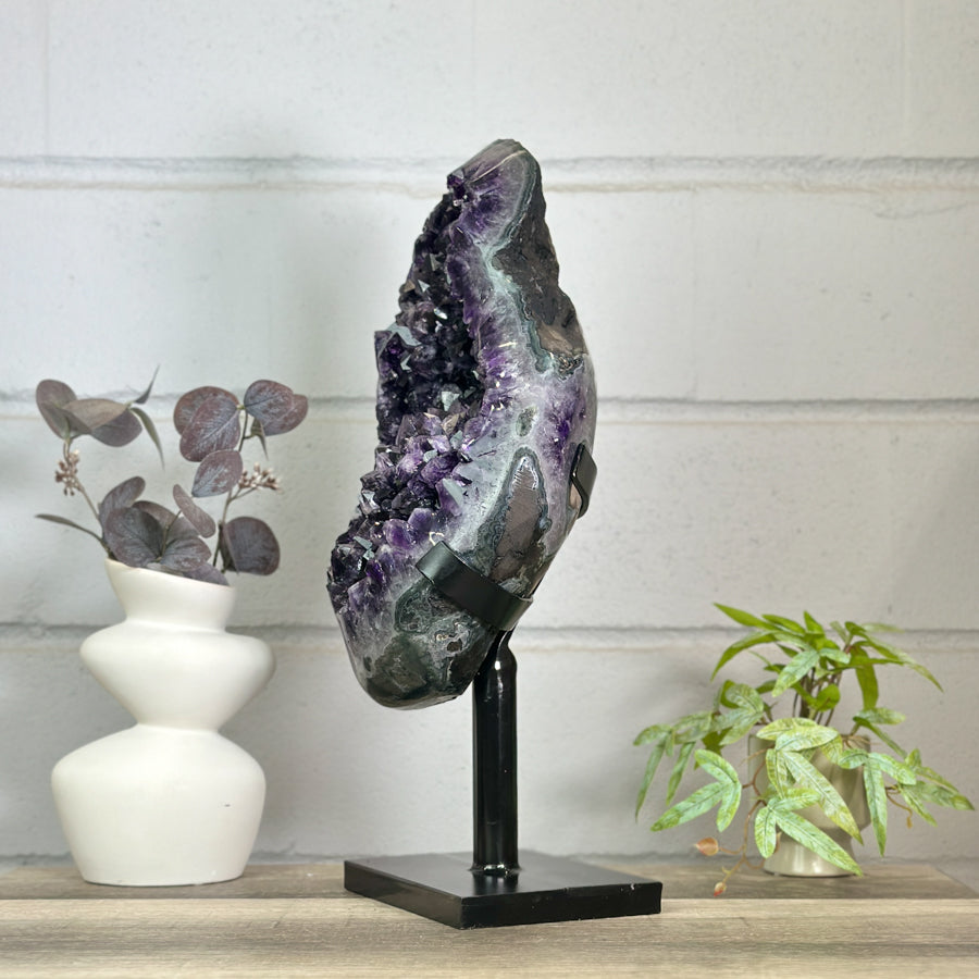 Huge Natural Amethyst Specimen on Metal Stand - MWS3149