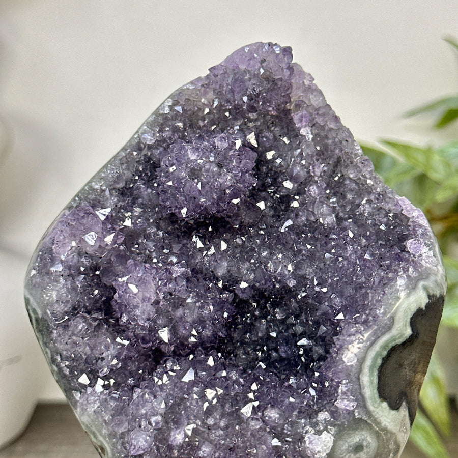 Natural Amethyst with Stalactite Formation &amp; Green Jasper Shell on Stand - MWS3256