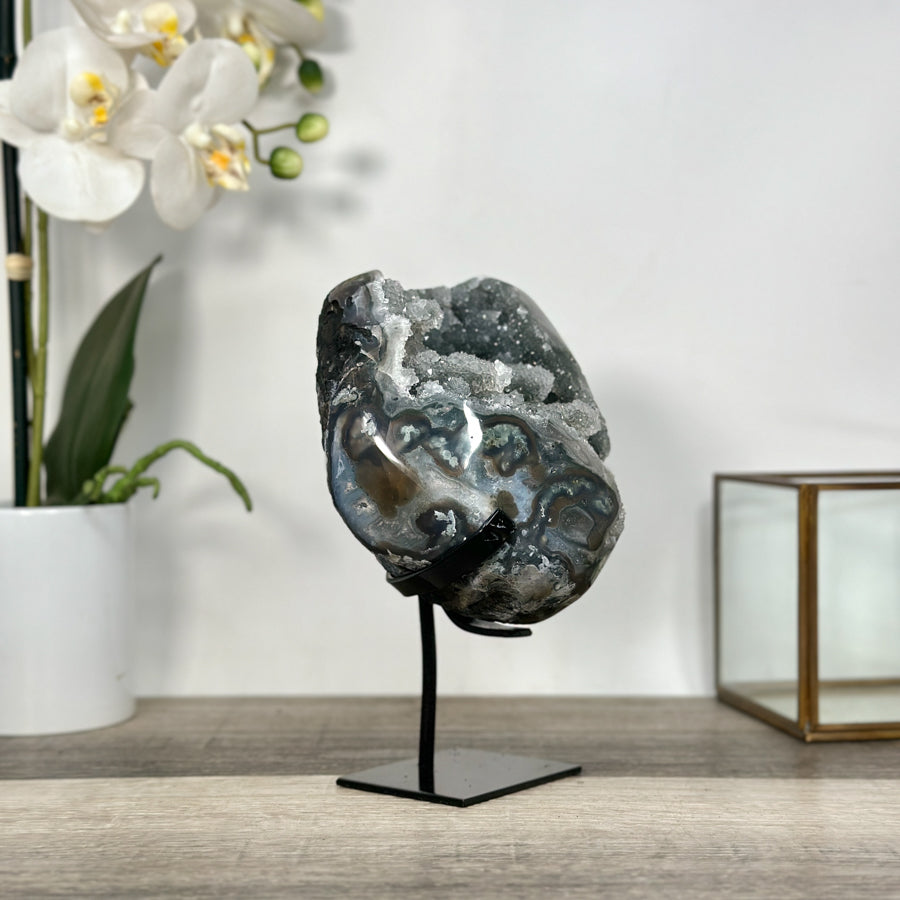 Gray Quartz Crystal Geode Specimen - MWS2689