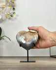 Natural Banded Agate & Quartz Druzy Stone Heart Carving - HST0326