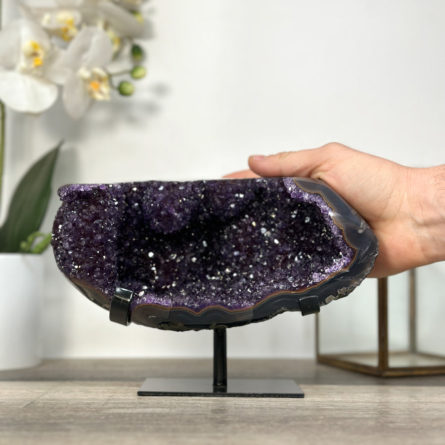 Deep Purple Amethyst Crystal Geode on Stand – Home or Office Decor Display - MWS2628