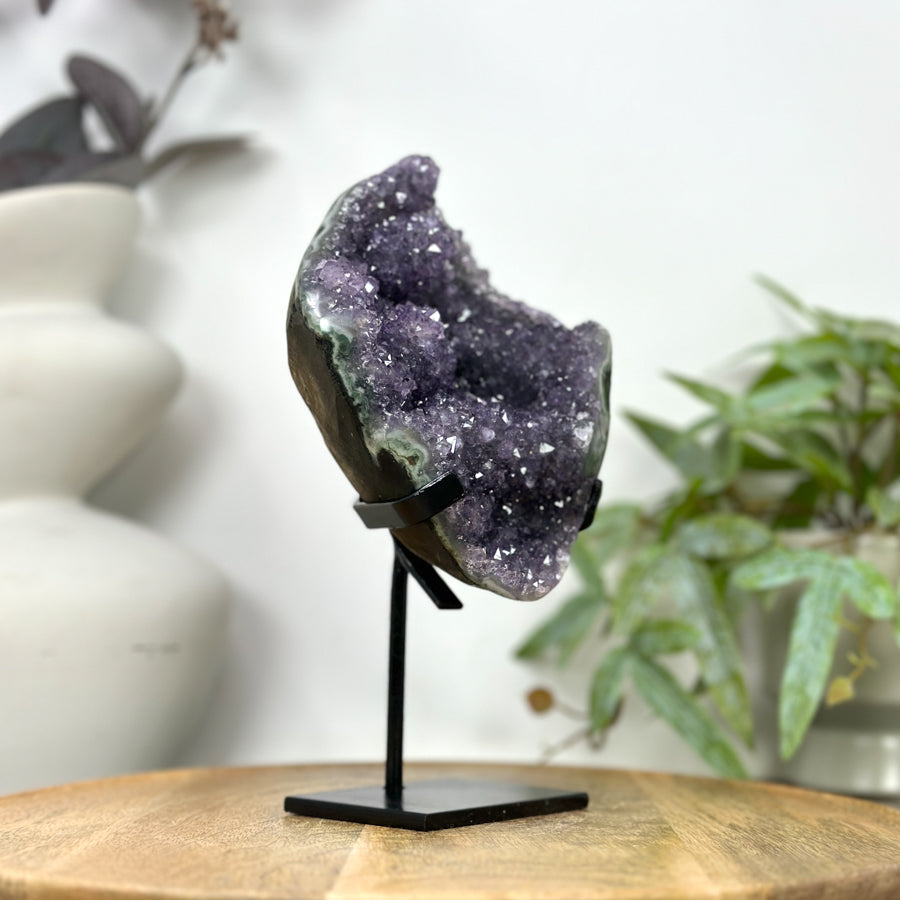 Natural Amethyst with Stalactite Formation &amp; Green Jasper Shell on Stand - MWS3256