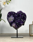 Top Grade Large Amethyst Crystal Heart, Metallic Stand Inluded - HST0283