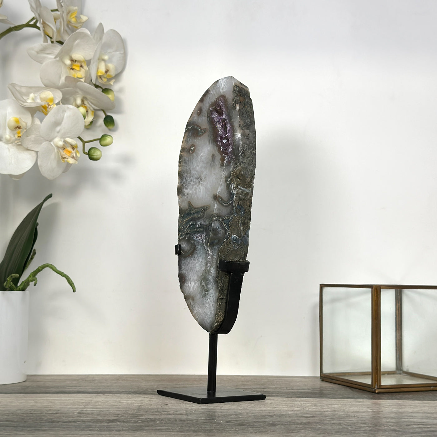 Amethyst and Quartz Slice Mineral Specimen for Home Decor - MWS2666