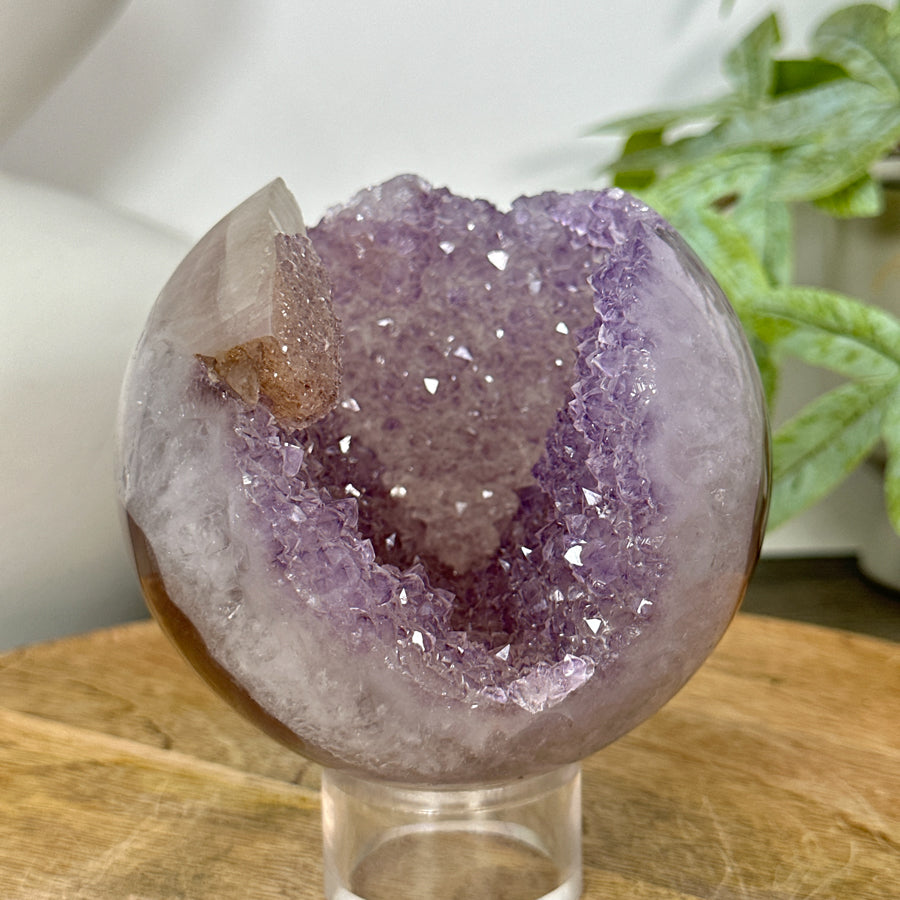 Uruguayan Amethyst Druzy &amp; Agate Sphere Geode - SPH0150