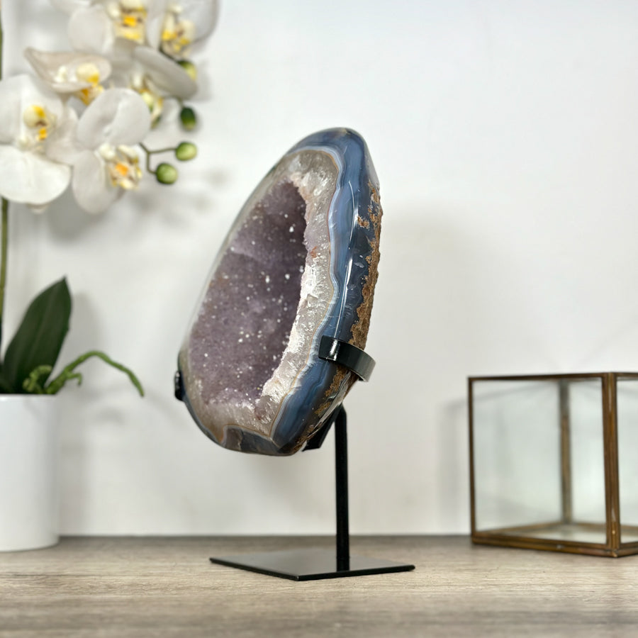 Natural Blue Agate &amp; Amethyst Geode on Stand - MWS3022
