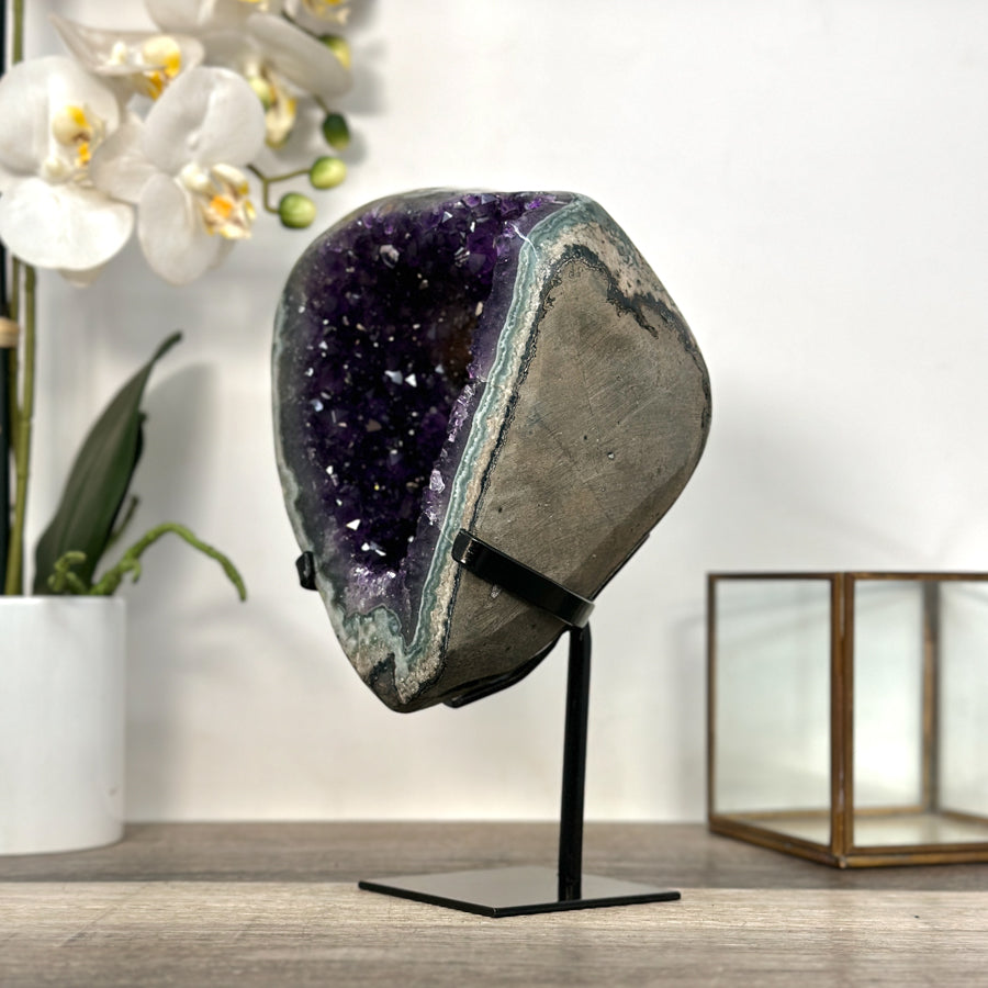 Amethyst Geode with Green Jasper Matrix on Stand – Natural Mineral Specimen - MWS2613