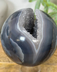 Banded Agate Sphere Geode with Quartz Druzy Crystal Interior - SPH0181