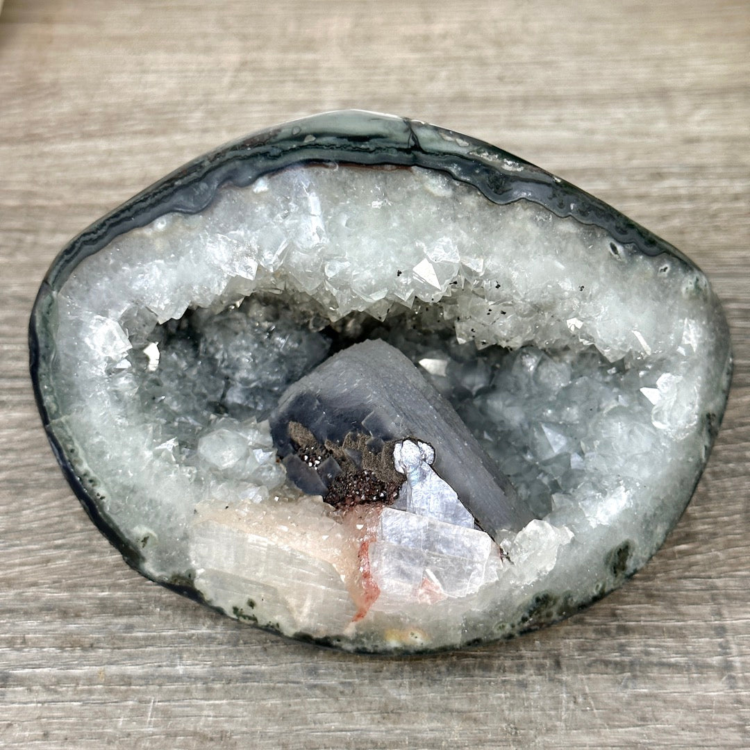 Natural Quartz Geode with Calcite Inclusion - STGE0116