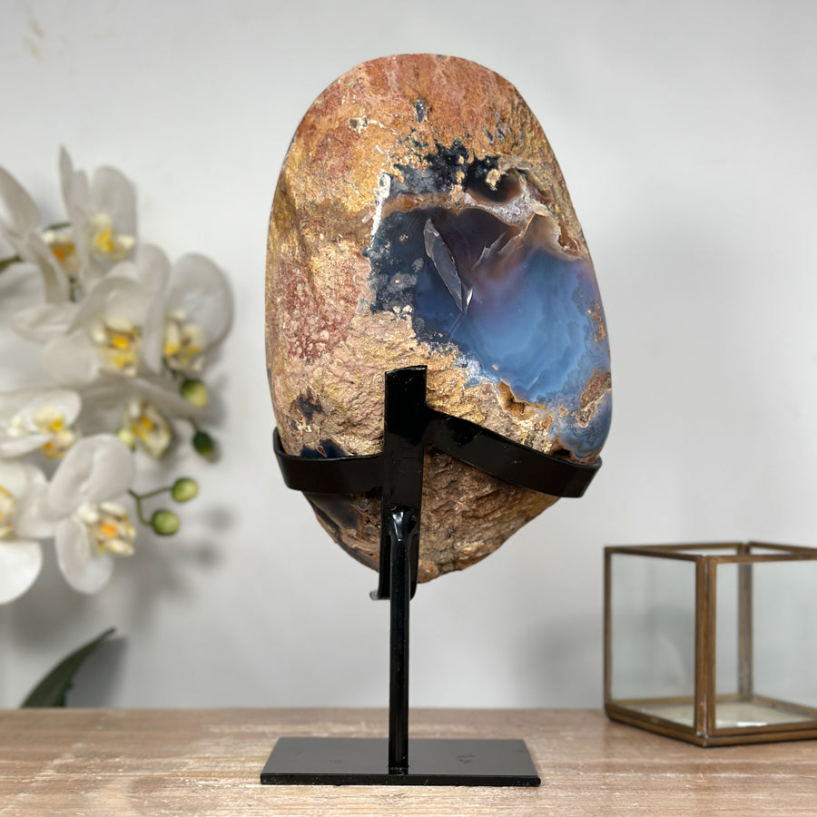 Stunning Natural Amethyst Geode with Blue Banded Agate Shell - MWS1843