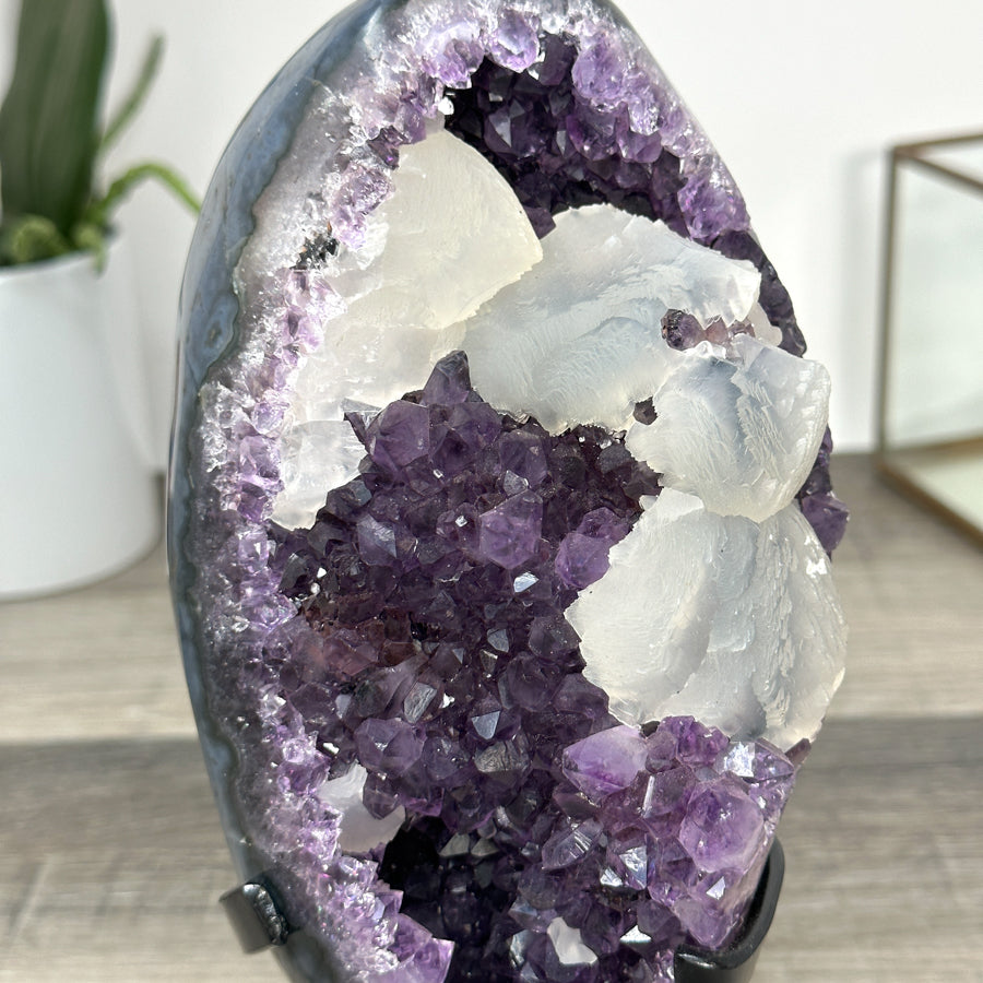 Amethyst Geode with Deep Purple Crystals and Calcite Formation - MWS2853
