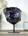 Deep Purple Amethyst Geode With Agate Shell on Metal Stand - MWS2742
