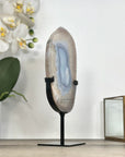 Blue Banded Agate Slice on Stand – Natural Stone Display Statement Piece - MWS2920