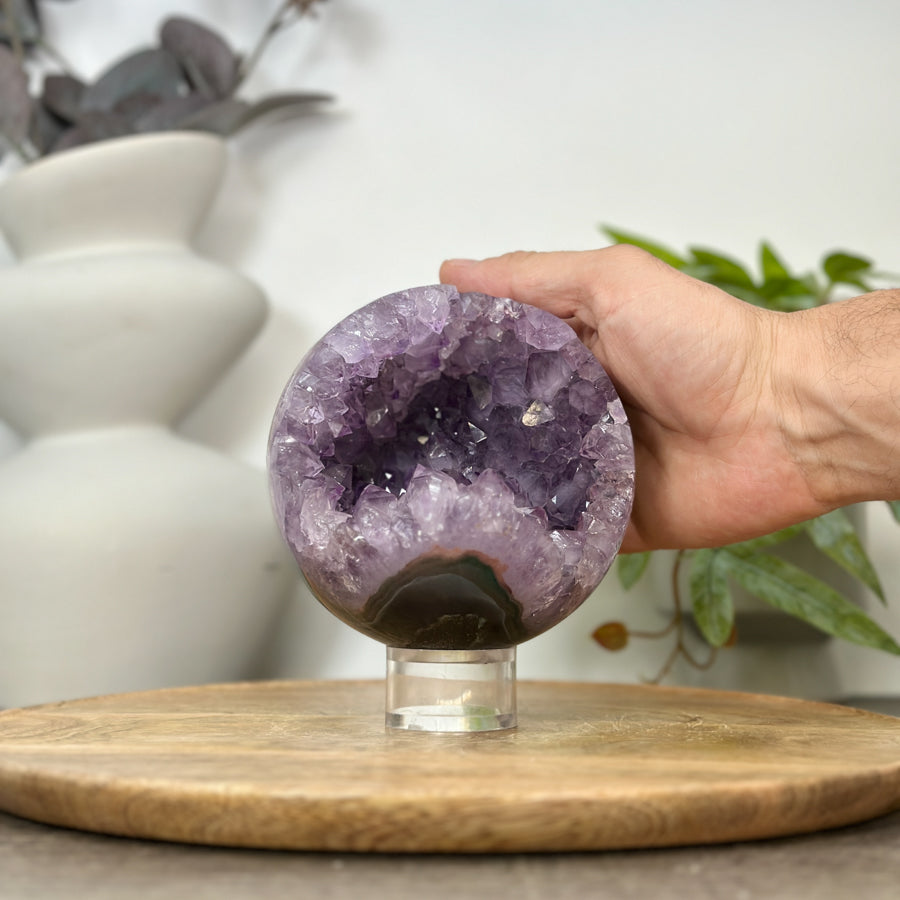 Amethyst &amp; Agate Sphere Geode with Crystal Druzy - SPH0183
