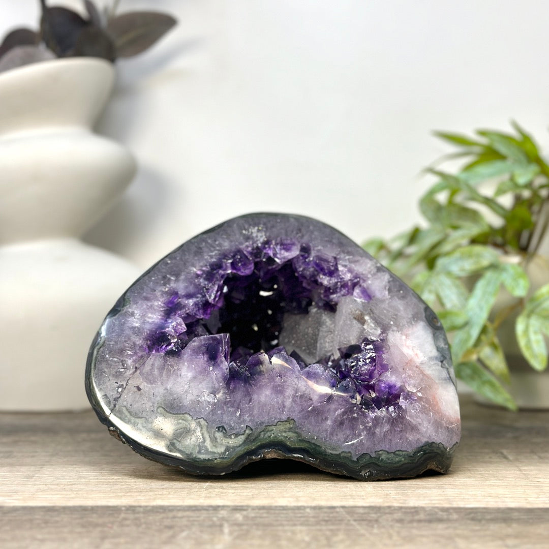 Natural Deep Purple Amethyst Geode with Calcite Inclusion - STGE0052