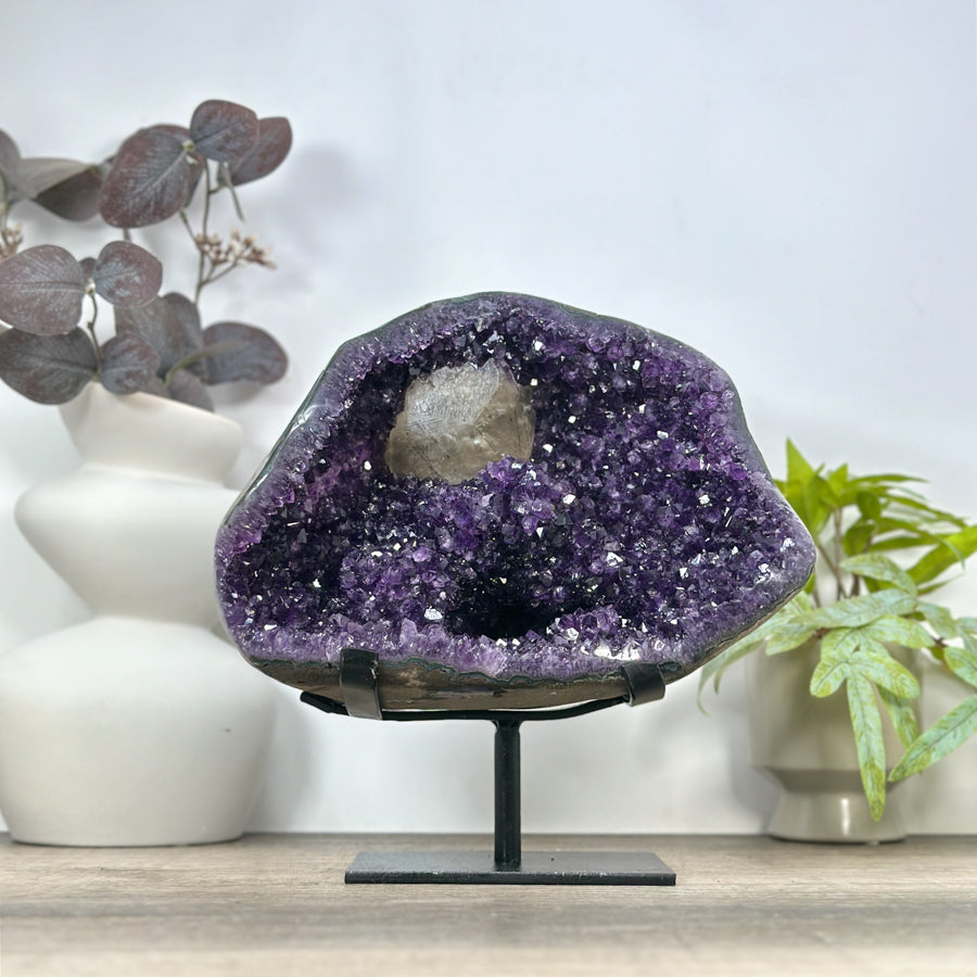 Natural Amethyst Geode with Calcite Crystal Specimen - MWS3088