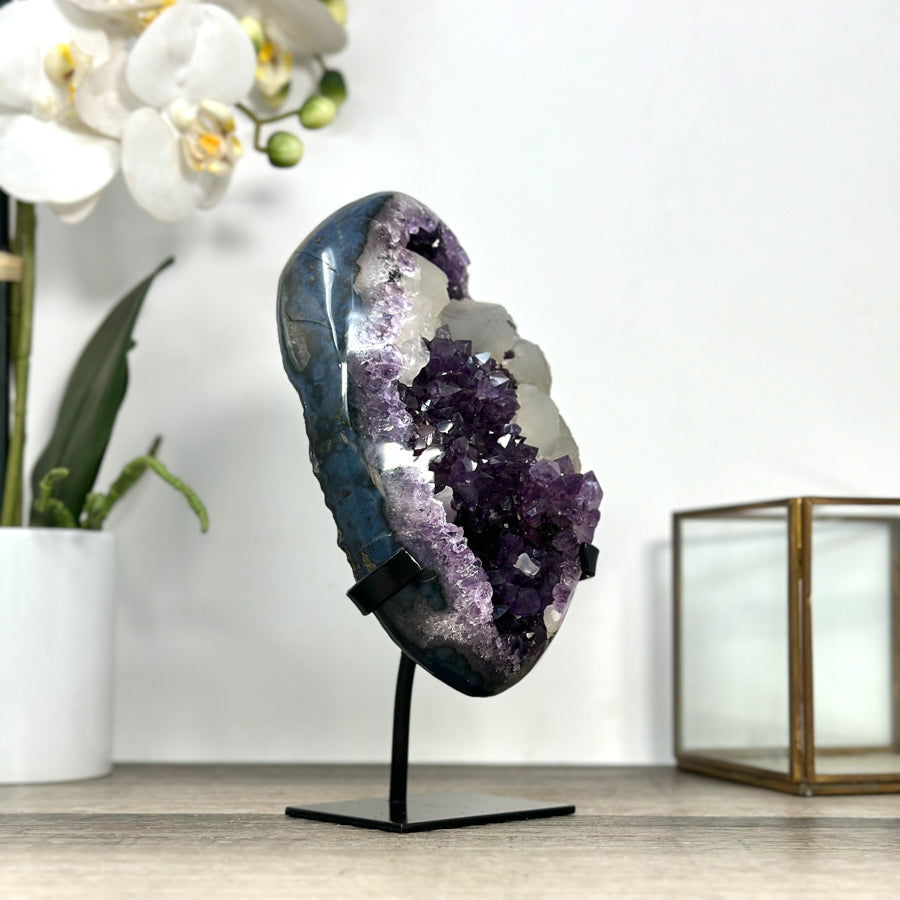 Amethyst Geode with Deep Purple Crystals and Calcite Formation - MWS2853