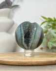 Banded Agate & Green Quartz Druzy Sphere Geode - SPH0190