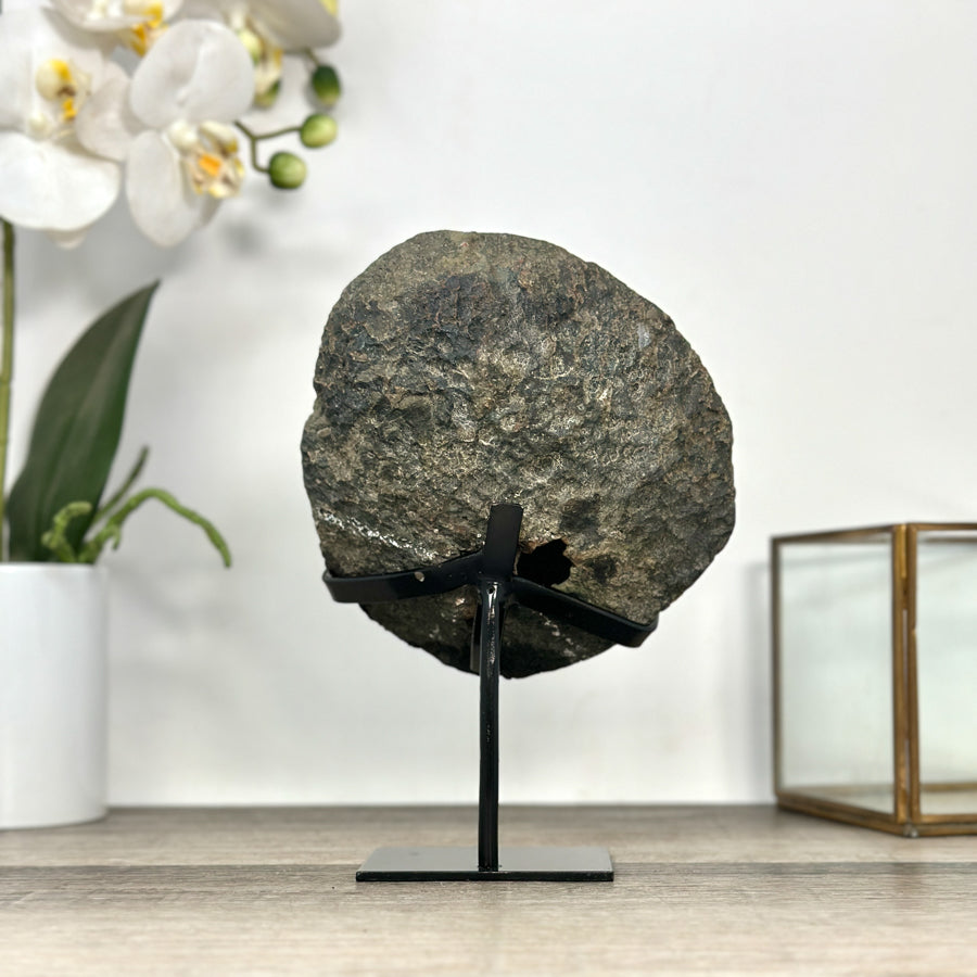 Amethyst Geode on Stand with Red Hematite &amp; Calcite Formation