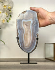 Blue Banded Agate Slice on Stand – Home Decor Display Specimen - MWS2663