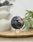 Blue Banded Agate Druzy Sphere Geode with Orange Tone Crystal Cavity - SPH0152