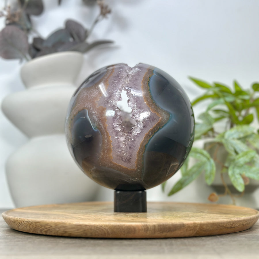 Large NaturalAmethyst &amp; Agate Sphere Geode - SPH0166